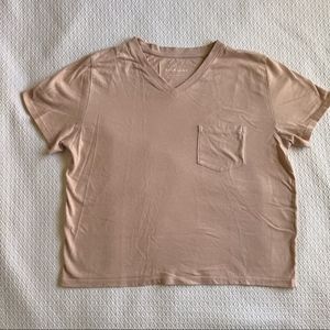 Everlane Size Small Boxy V-Neck T-Shirt With Pocket 100% Cotton Rose Pink